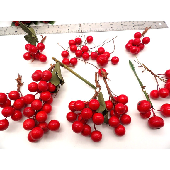 Mixed Lot Red Faux Berries on Floral Picks Holiday Winter Craft Decor - Picture 4 of 6